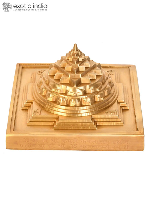 4" Brass Shri Yantra with Beej Mantra Handmade Statue