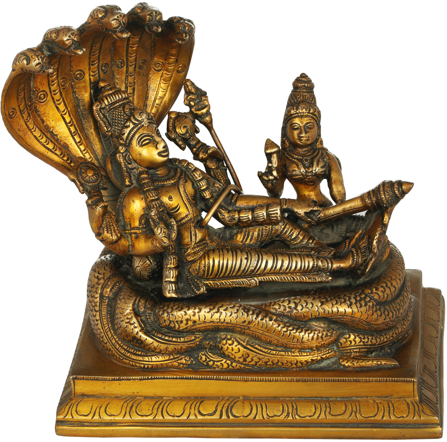 7" Shesha-Shayi Vishnu Brass Statue Handmade