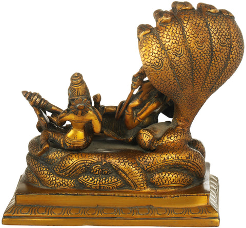 7" Shesha-Shayi Vishnu In Brass | Handmade | Made In India