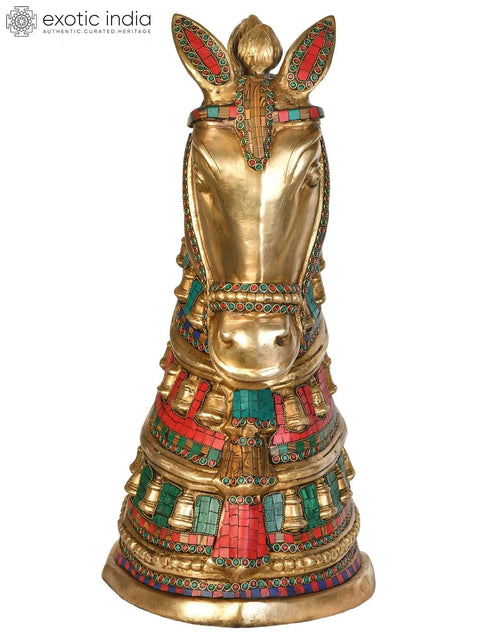 Royal Horse Head Brass Figurine with Intricate Inlay Work
