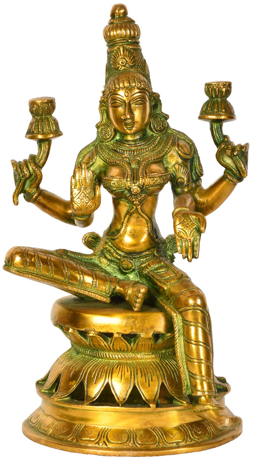 12" Lakshmi Goddess of Fortune Brass Statue Handmade