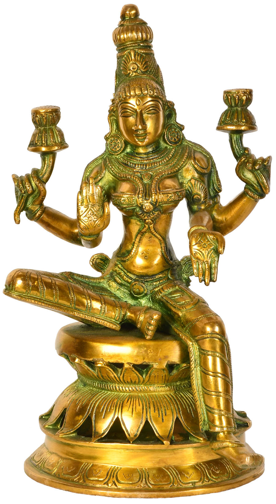 12" Lakshmi Goddess of Fortune Brass Statue Handmade