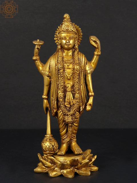 8" Standing Lord Vishnu Brass Statue | Handmade | Made in India