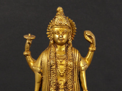 8" Standing Lord Vishnu Statue in Brass | Handmade | Made in India