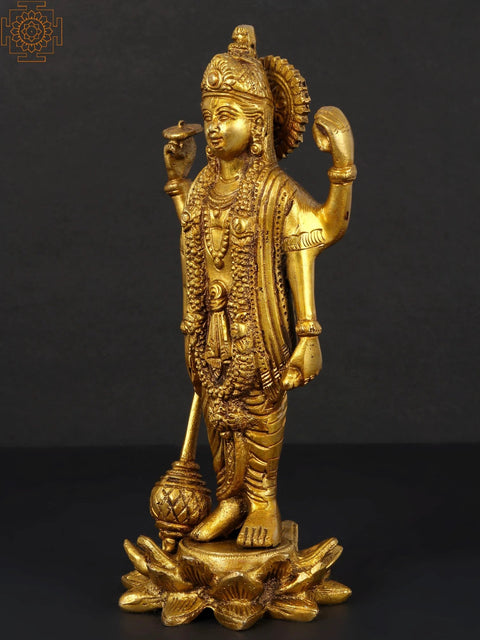 8" Standing Lord Vishnu Brass Statue | Handmade | Made in India