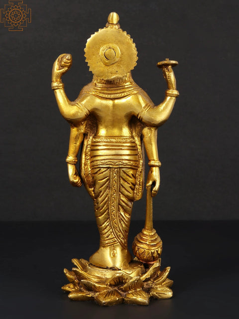 8" Standing Lord Vishnu Brass Statue | Handmade | Made in India