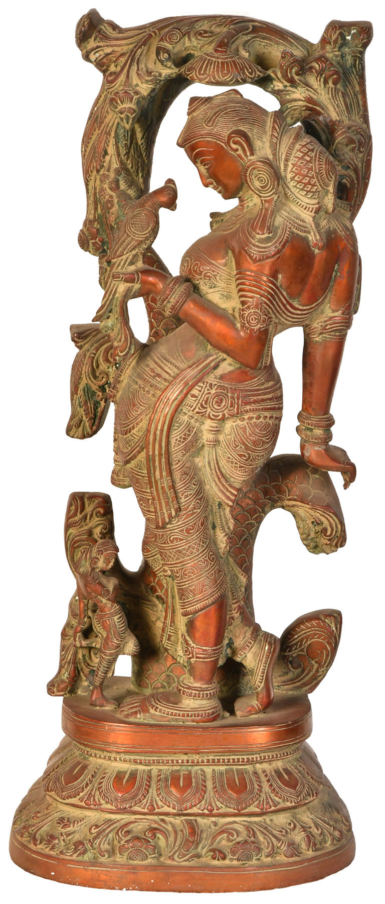 17" Handmade Celestial Nymph with Parrot Brass Statue