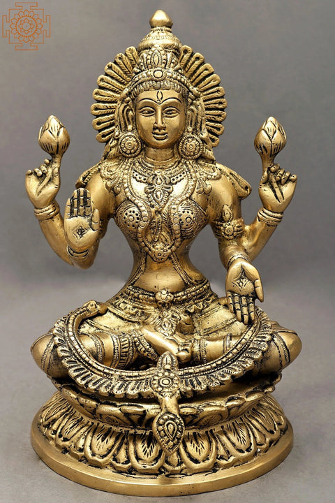 9" Goddess Lakshmi Brass Statue | Handmade | Made In India