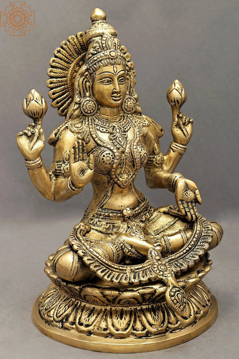 9" Goddess Lakshmi Brass Statue | Handmade | Made In India