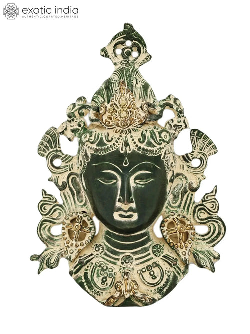 8" Brass Tibetan Buddhist Goddess Tara Mask Wall Hanging Handmade