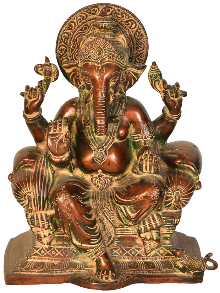 9" Raja Ganesha Brass Statue Handmade