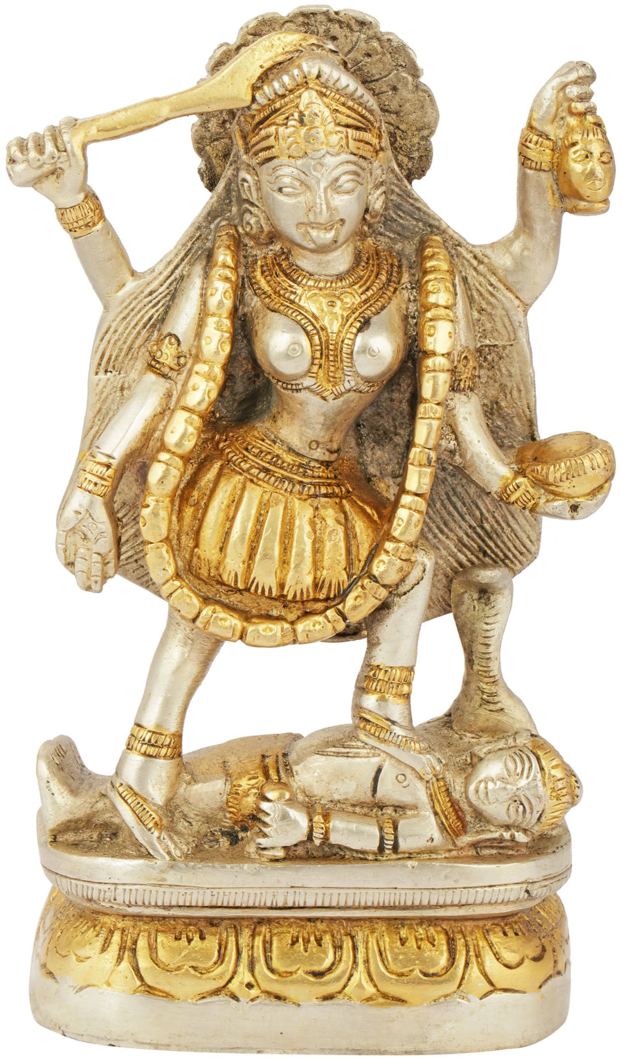 6" Goddess Kali Handmade Brass Statue for Pooja