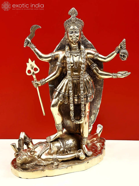 14" Goddess Kali Brass Statue | Handmade | Made In India