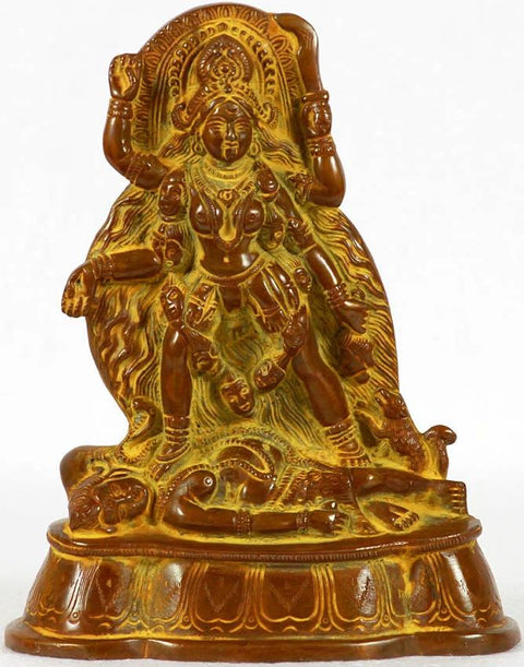 7" Monotone Kali of Powerful Stance | Handmade Brass Statue | Made in India