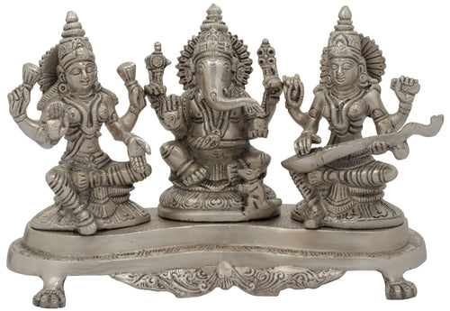 6" Lakshmi Ganesha Saraswati Brass Idol for Home Pooja