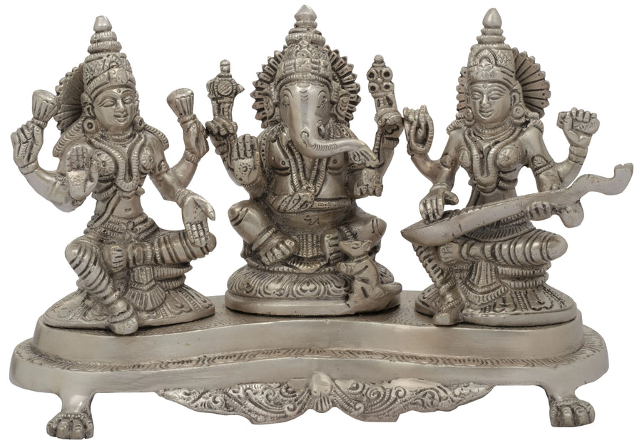 6" Lakshmi Ganesha Saraswati Brass Idol for Home Pooja