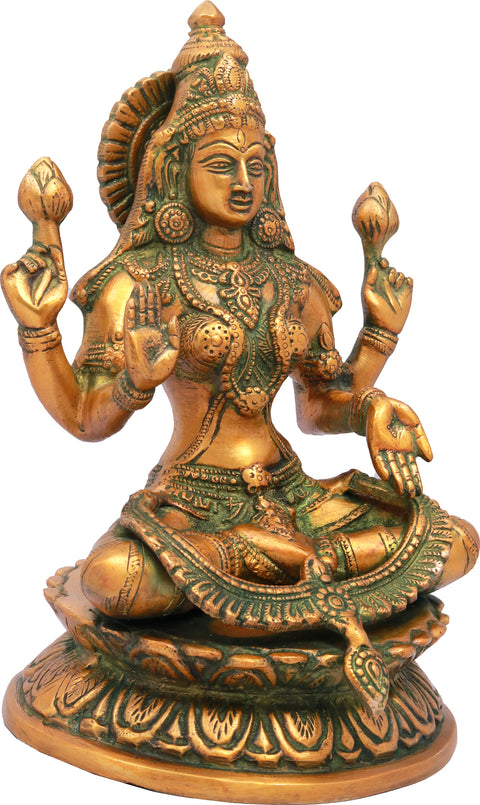 9" Goddess Lakshmi Brass Sculpture | Handmade | Made in India