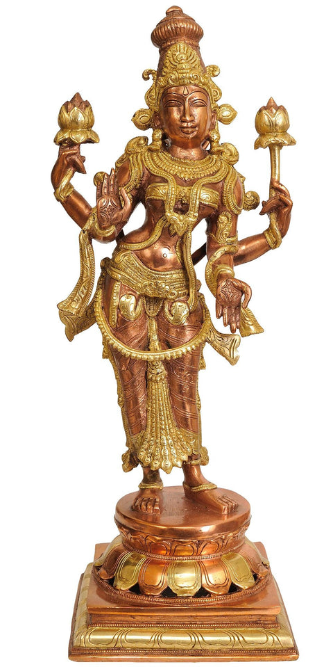 18" Devi Lakshmi as Padmavati Brass Statue | Handmade | Made In India