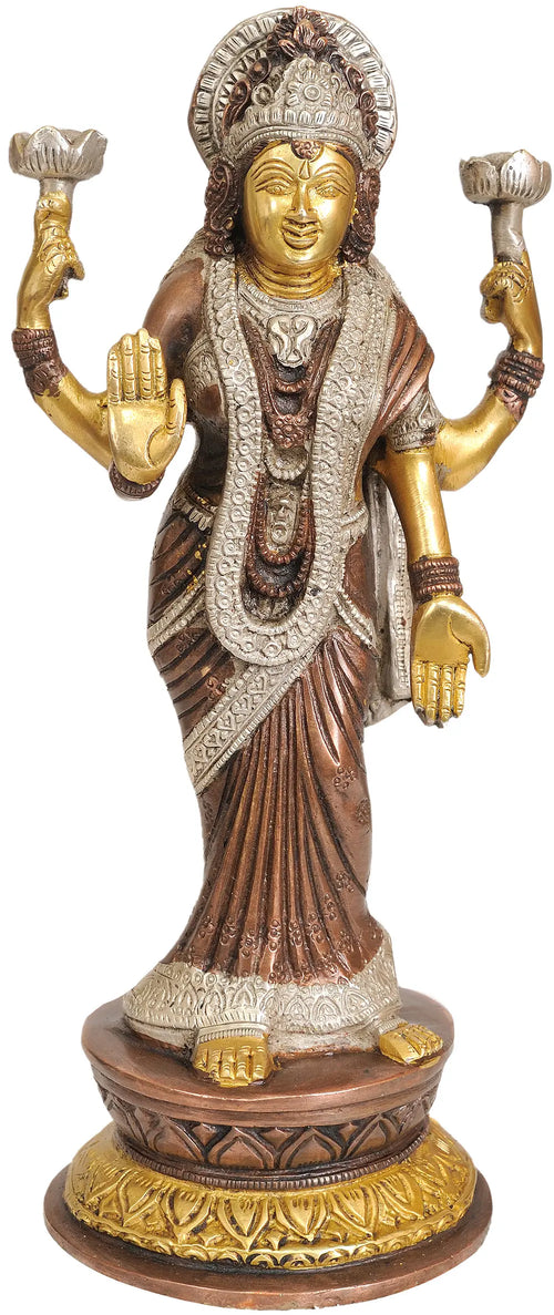 10" Brass Goddess Lakshmi Statue in Contemporary Saree Style