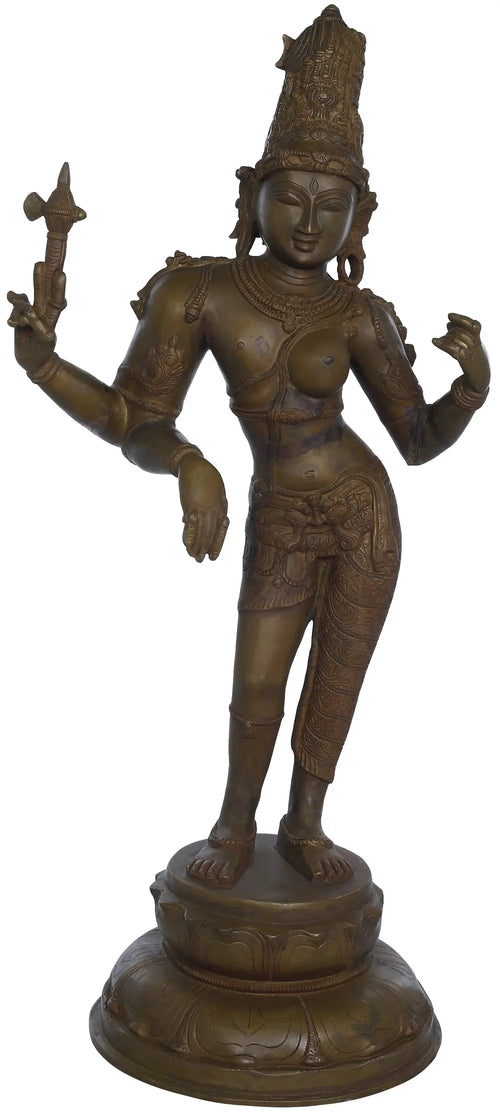 26" Ardhanarishvara Brass Statue with Jatamukuta - Handmade Shiva Shakti Idol