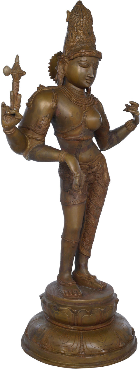 26" Ardhanarishvara Brass Statue (Shiva-Shakti) with Towering Jatamukuta – Handmade Divine Sculpture