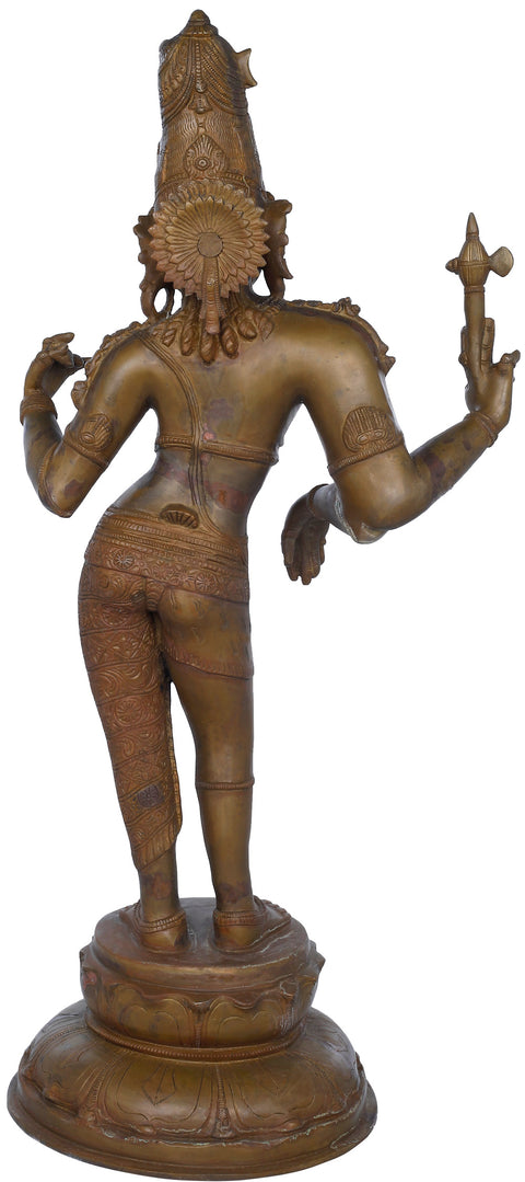 26" Ardhanarishvara Brass Statue (Shiva-Shakti) with Towering Jatamukuta – Handmade Divine Sculpture