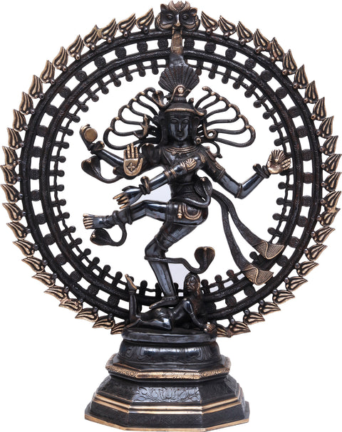 31" Nataraja Brass Idol – Stable as the Universe with Gyrating Galaxies | Handmade Masterpiece