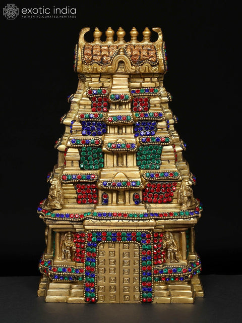 9" Meenakshi Temple of South India Brass Sculpture - Handmade Intricate Art