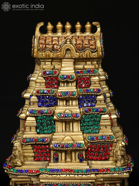 9" Meenakshi Temple of South India Brass Sculpture - Handmade Intricate Art