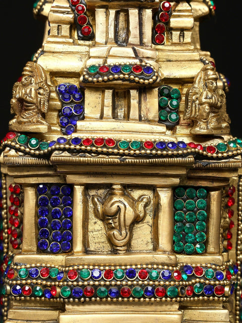 9" Meenakshi Temple of South India Brass Sculpture - Handmade Intricate Art