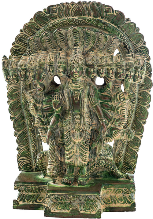 11" Lord Vishnu Cosmic Form Handmade Brass Statue