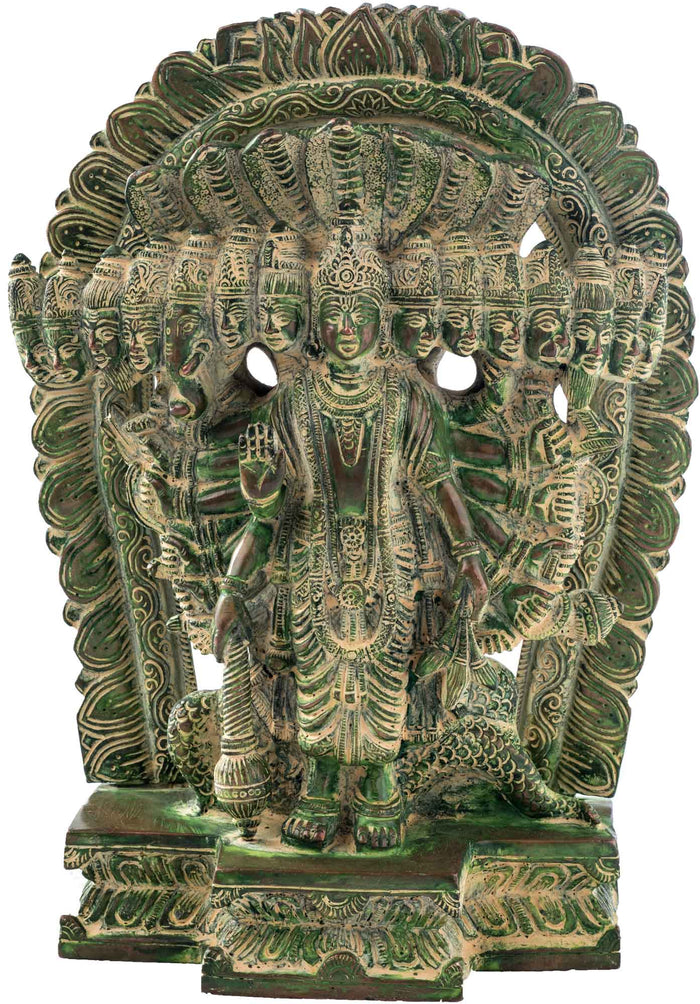 11" Lord Vishnu Cosmic Form Handmade Brass Statue