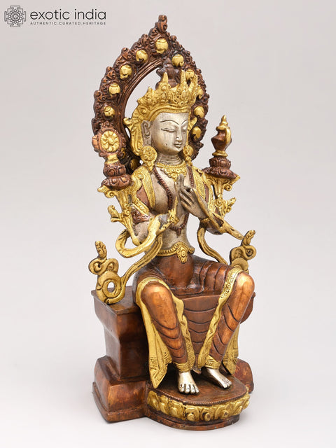 11" Tibetan Buddhist Deity Maitreya Brass Statue – Handmade Spiritual Art | Made in India