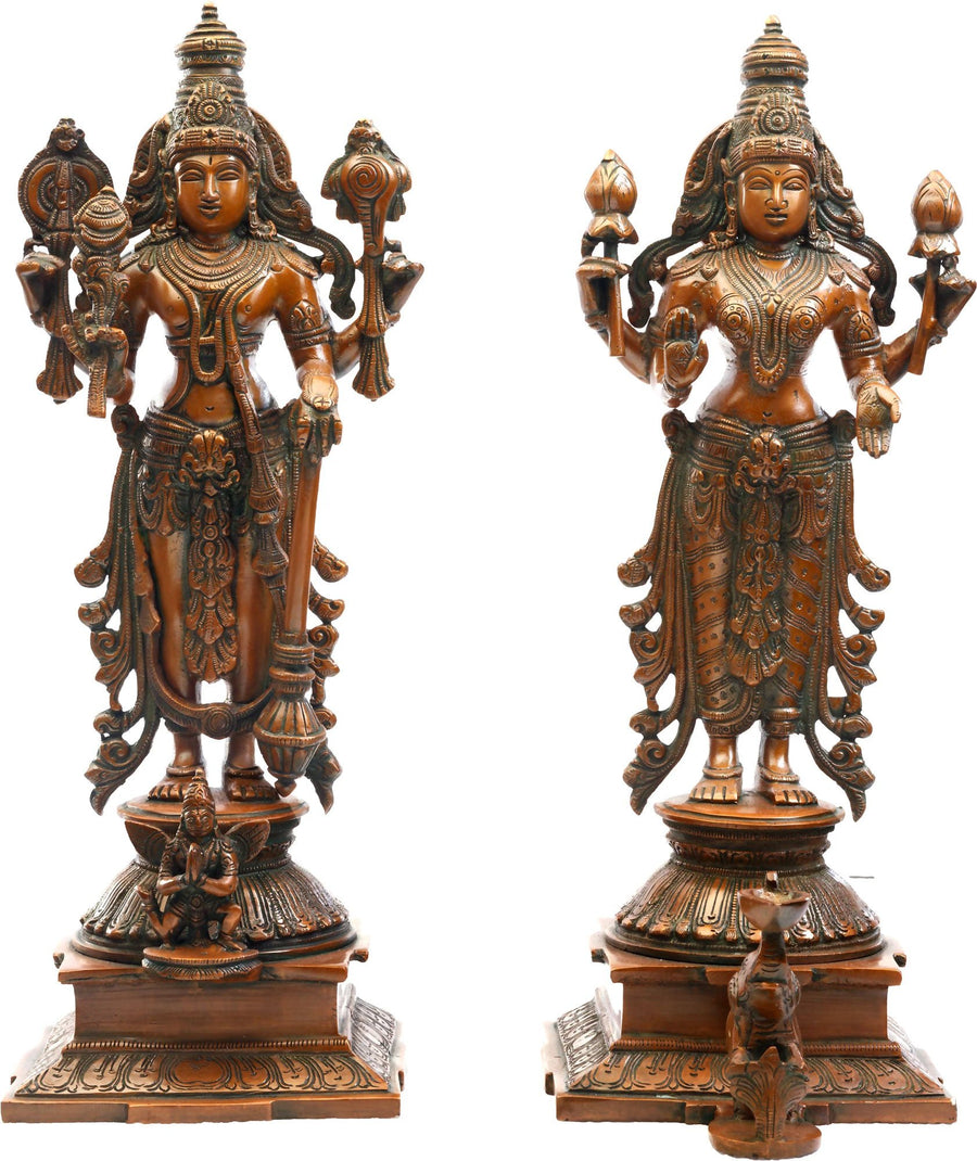 15" Lakshmi Narayana Brass Statue Divine Couple Handmade