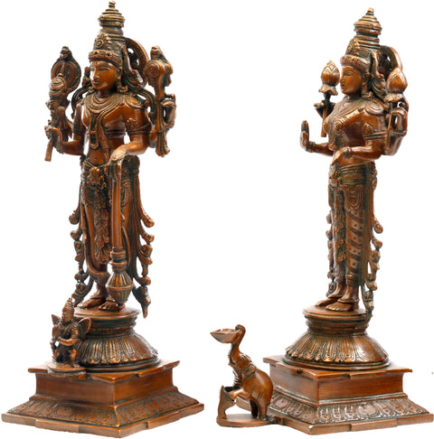 15" Lakshmi Narayana Brass Statue – Divine Couple Sculpture | Handmade in India