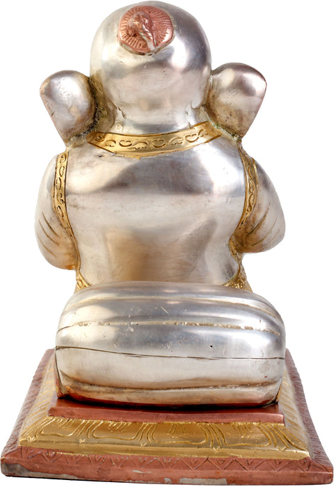 7" Brahmachari Ganesha Enjoying the Mahabharata – Unique Handmade Brass Sculpture