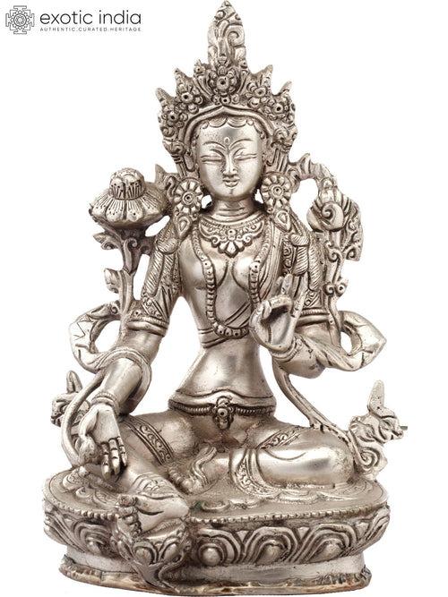 8" White Tara Brass Statue - Sapta-Lochani Tibetan Buddhist Goddess