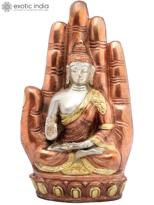 9" Buddha in Hand Tibetan Brass Statue Handmade