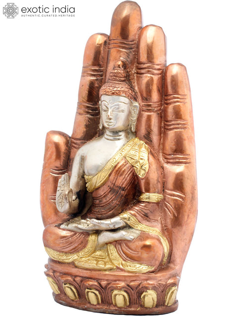 9" Buddha in Hand (Tibetan Buddhist) In Brass | Handmade | Made In India