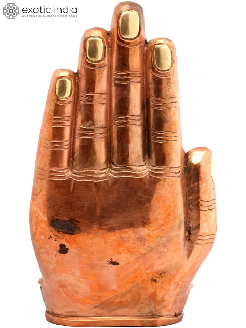 9" Buddha in Hand (Tibetan Buddhist) In Brass | Handmade | Made In India