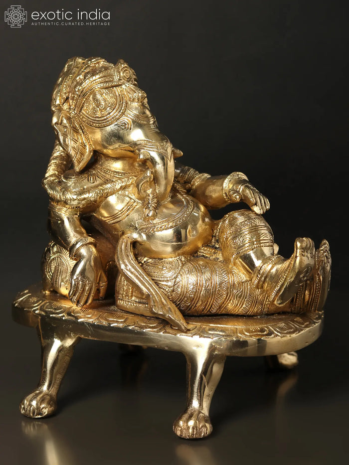 8" Handmade Ganesha Idol with Cushion Brass Statue