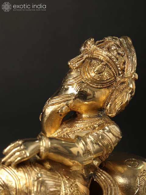 8" Relaxing Ganesha Idol with Cushion | Handmade Brass Statues | Made in India