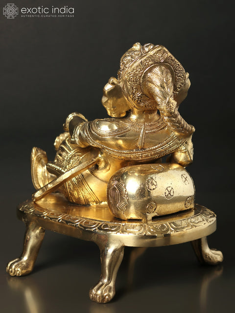 8" Relaxing Ganesha Idol with Cushion | Handmade Brass Statues | Made in India