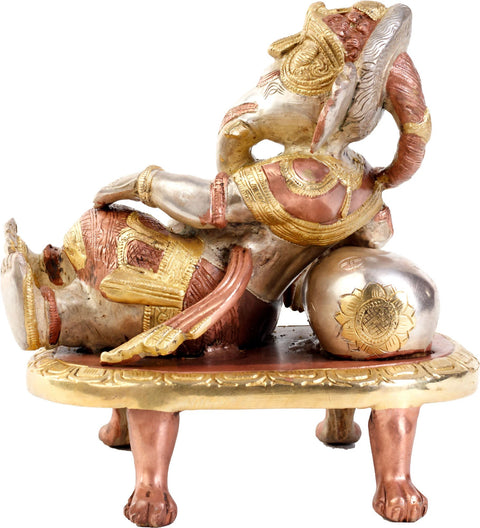 8" Relaxing Ganesha Idol with Cushion | Handmade Brass Statues | Made in India