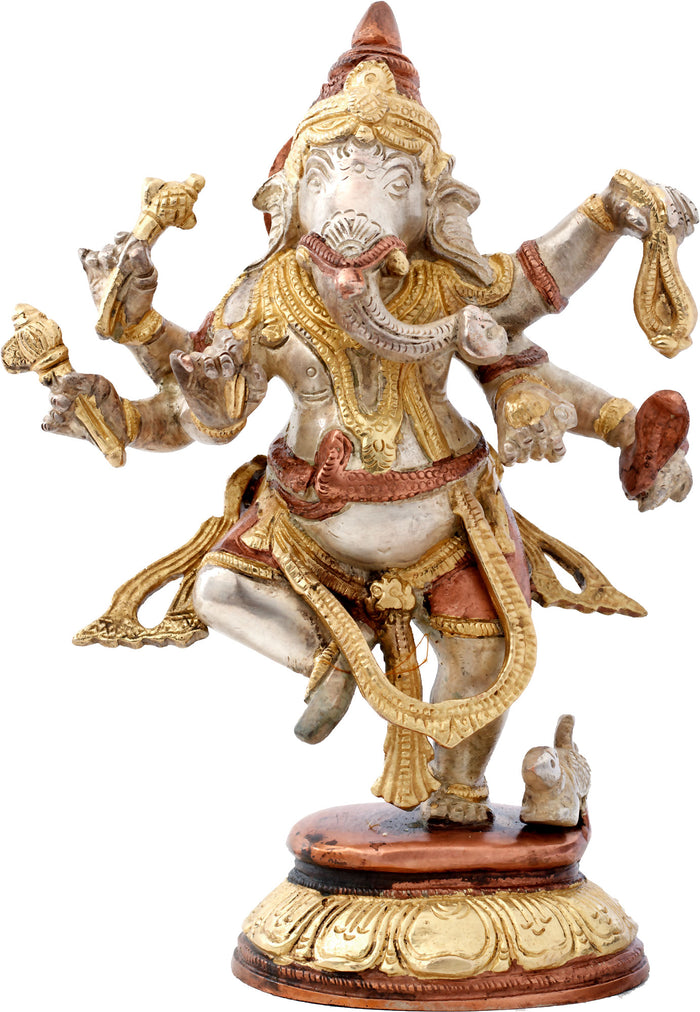 8" Nritya Ganesha Handmade Brass Statue
