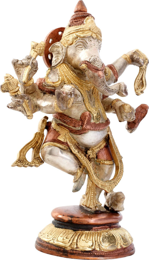 8" Nritya Ganesha In Brass | Handmade | Made In India