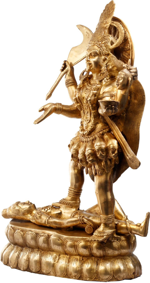 32" Handmade Goddess Kali Brass Statue | Authentic Indian Craftsmanship