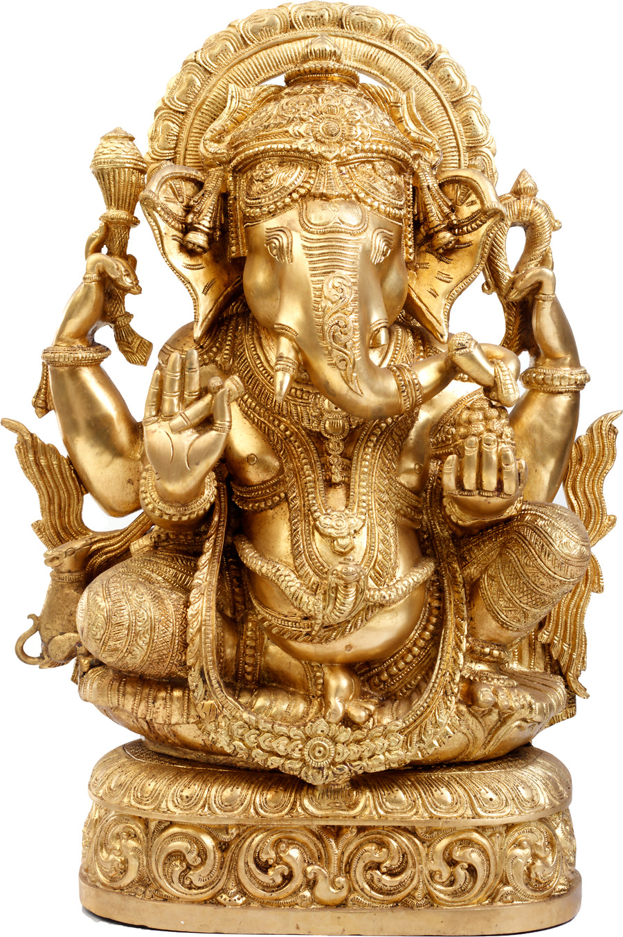 20" Handmade Ekdanta Chaturbhuja Ganesh Brass Statue for Pooja