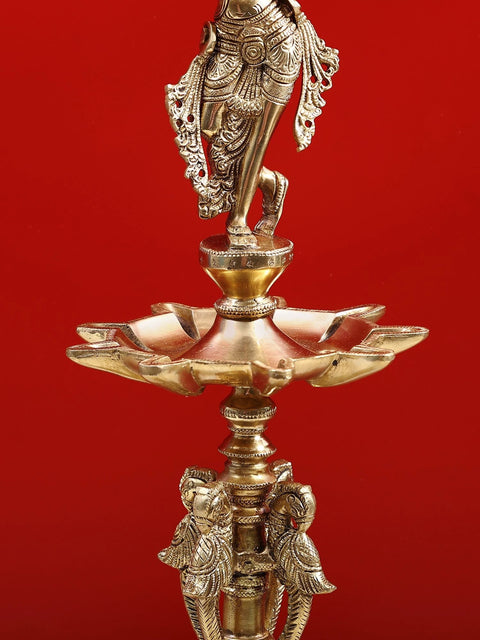 27" Large Fluting Krishna Lamp in Brass | Exquisite Handmade Craft | Authentic Indian Art