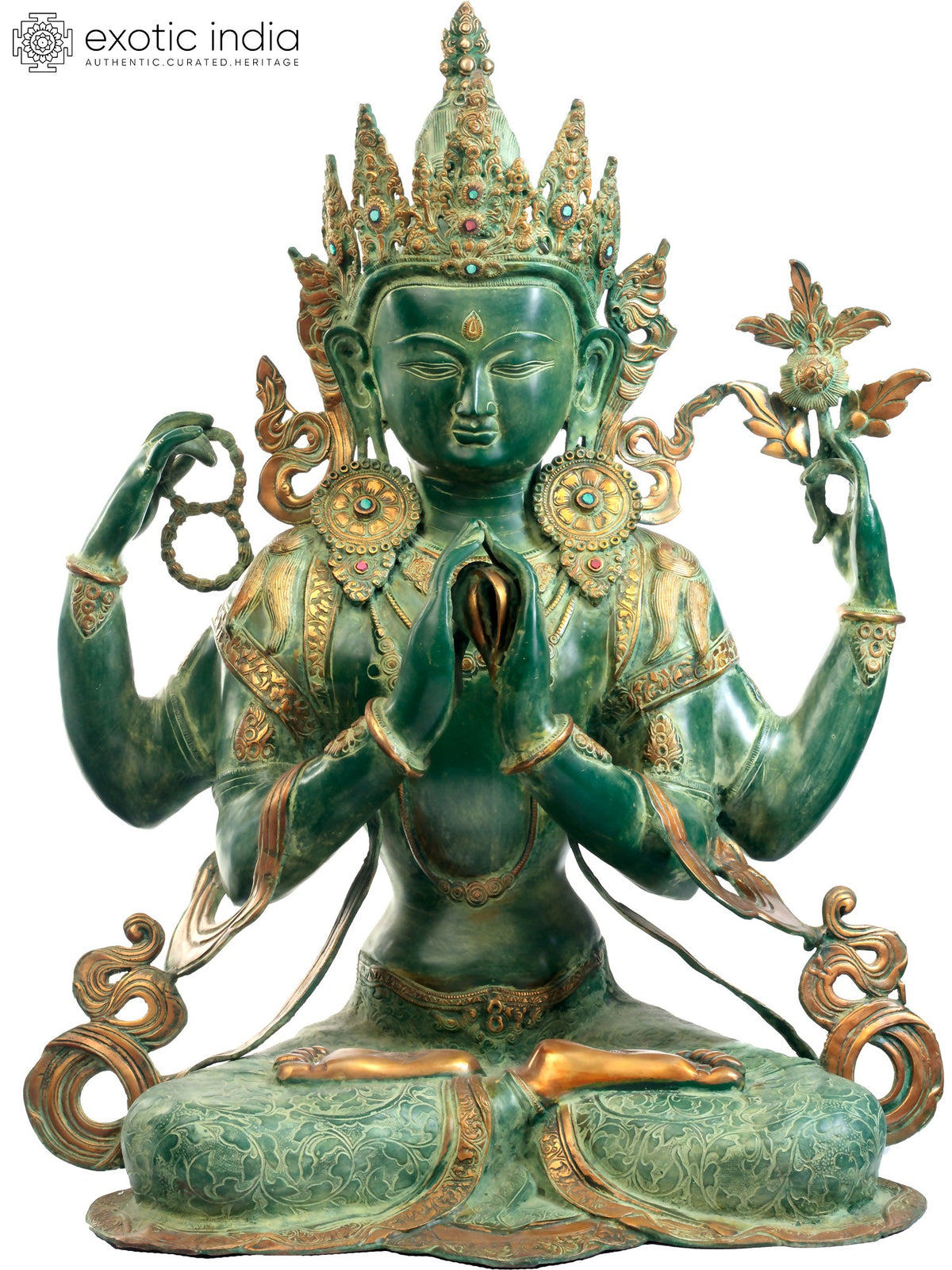 31" Shadakshari Lokeshvara (Chenrezig) Brass Statue | Handmade Tibetan Buddhist Deity Idol